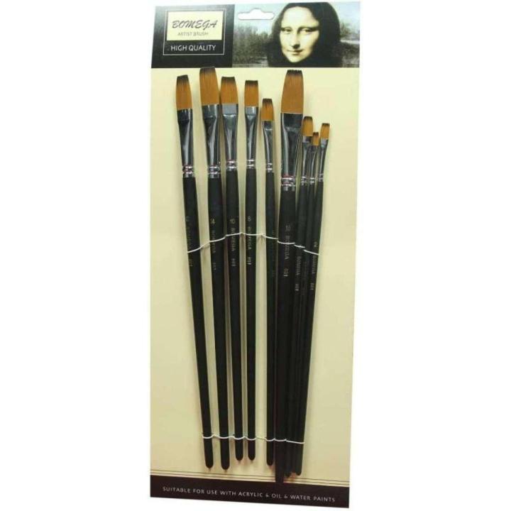 Bomega Flat Artist Paint Brush Set Of 9 Black B 801