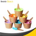 Plastic Ice Cream Bowls with Matching Spoons Set in Assorted Colors- 1 Set. 