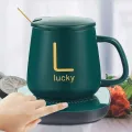 Coffee Mug-Warmer, USB Electric Coffee Cup Warmer for Desk, with Automatic On/Off to Keep Temperature Up to 104-122℉/ 40-50℃, Include Ceramic Mug, Cover, Spoon, Enjoy Anytime Hot Drinks,Green. 
