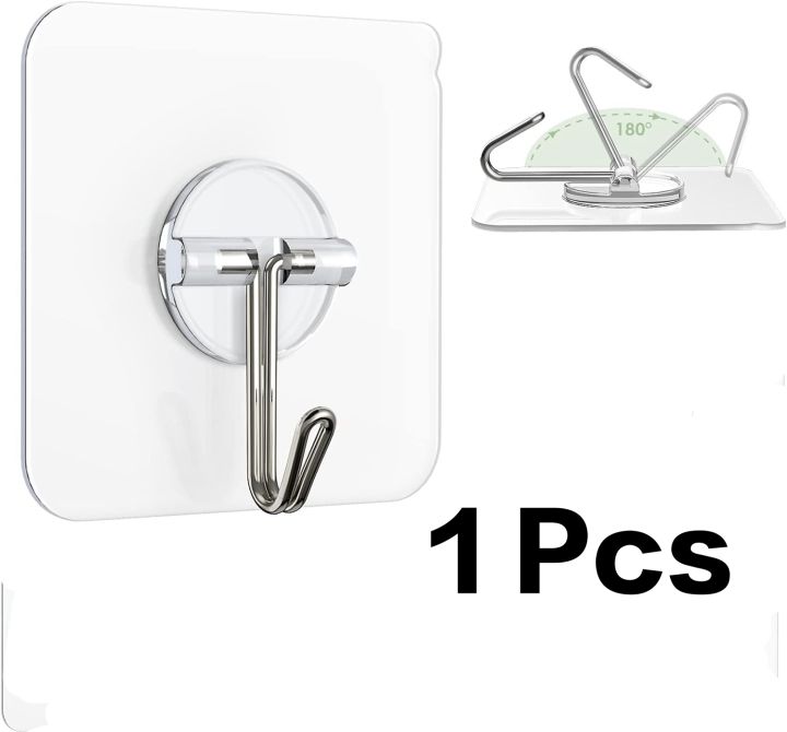 Heavy Duty Utility Wall Hooks for Hanging Clothe and Kitchen Bathroom Accessories Items, ABS Plastic Transparent Hanger for Towel Stainless Steel Self Adhesive Reusable Hook for Household (1,3,5,10 Pcs)