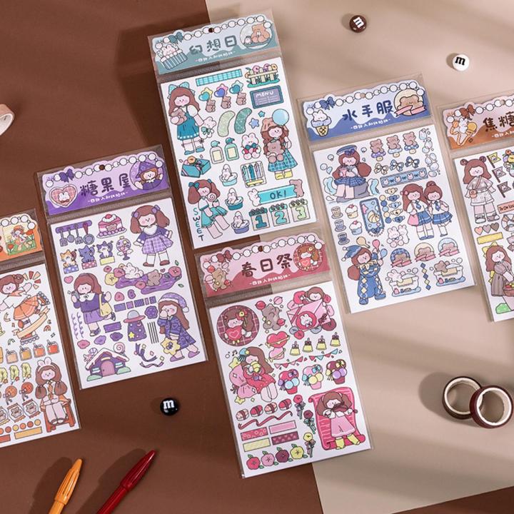 4 Sheets Cute Cartoon Girl Series Washi Stickers Album Diary Journal Decorative Crafts Scrapbooking DIY Sticker