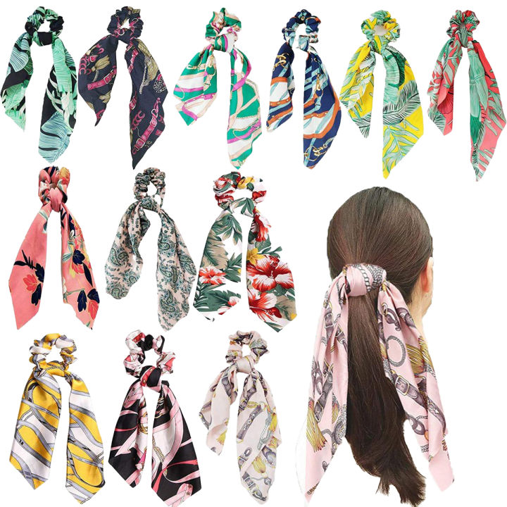 1 Scarf Hair Scrunchies Ties with Long Tails Hair Elastic Bands for Girls and Women
