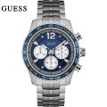 Guess Fleet Blue Dial Silver Stainless Steel Chronograph Watch For Men-W0969G1. 