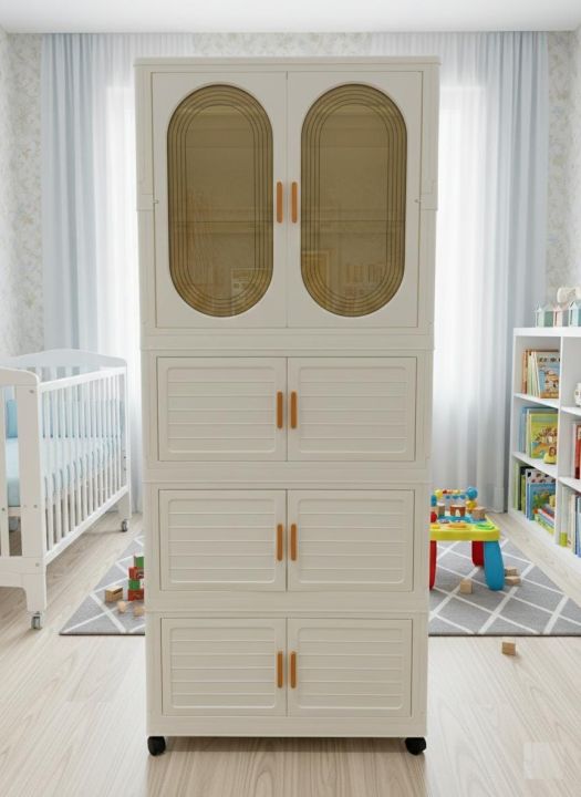 Portable%20Kids%20Closet%20Children's%20Wardrobe%20Collapsible%20Plastic%20Large%20Baby%20Clothes%20Cabinet%20Bedroom%20Nursery%20Armoire%20Quick%20Install%20Toddler%20Dresser%20with%20Hanging%20Rod%20and%20Door,Large%202%20Cubes,White%20-%20Image%204