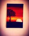 Beautiful sunset canvas handmade painting 20 cm by 50cm. 