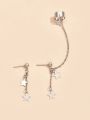 Pair of Star Ear Cuffs having long chain in silver color - hanging ear cuff earring - long chain ear cuffs earrings for women - girls - best jewelry gift set - artificial jewelry. 