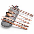 Travelers Cutlery set Steel Spoon Fork Knife Chopsticks Straws Straw cleaner in Zip Case. 