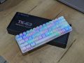 Wireless Gaming Keyboard RED Light keyboard, blue Switch, a versatile mechanical keyboard that offers WIRELESS connectivity. Featuring real RGB backlighting and 61 custom keys, this compact 60% TO 70% keyboard, 2.4G and 3 Bluetooth connection support. 