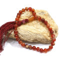8mm Natural Stone Red Aqeeq Tasbeeh 33 Beads with metal chain | Tigereye Tasbih muslim zikr prayer Tasbeeh - handmade Rosary 8mm tasbi counter Stress Relaxation. 