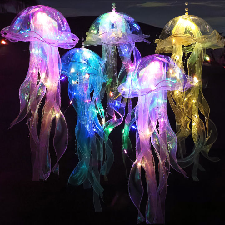 Jellyfish Light Mesh Atmosphere Jellyfish Lamp String With Battery Portable Flower Lamp Home Bedroom Decoration Hang Night Light 1Pcs