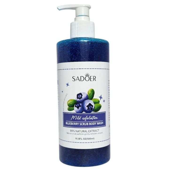 SADOER Blue Berry Scrub Skin Hydrating Body Wash Exfoliating Lightening Shower Gel 500ml - SD57126