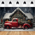 Christmas Background Cloth Party New Year Vintage Red Truck Children Photo Studio Photography Background Cloth,D Durable. 