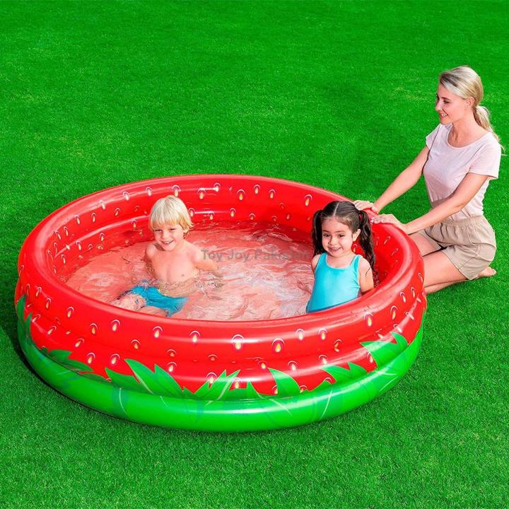 Bestway 51145 -Sweet Strawberry Pool Easy Setup Deflate Baby Swimming Pool Bathtub for Kids 2+ years old - 63"x15"