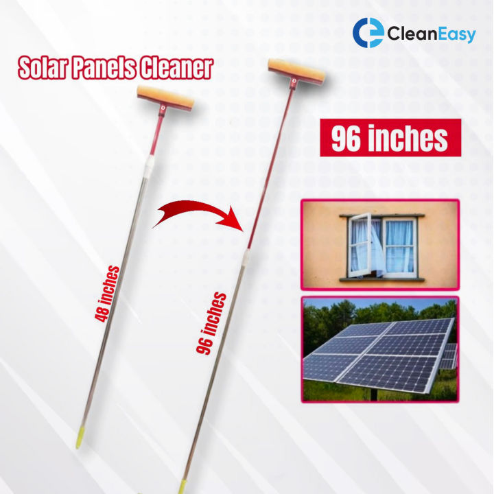 Solar Panels Cleaner with Extendable 9ft Long Rod with Wipe, Solar Panel , Window Glass Wash Brush, Glass Wash High Quality Super Cleaning Durable Rubber Sheet Stainless steel Wiper by CleanEasy