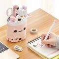 Standing Milk Tea Pencil Case Cute Telescopic Pen Holder Stationery Pouch Pen Box for School Students Office Supplies Pencil Bag. 