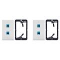 2X Ethernet Wall Plate with Low Voltage Mounting Bracket,Single Gang 2 Port Cat6 Keystone Ethernet Cable Wall Outlet. 