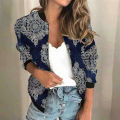 Zipper Coat Geometric Print Long Sleeve Digital Print Coat. 