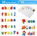 Spelling Words (28 Flash Cards and 52 Wooden Alphabet Letters) Spelling Learning Game – English Words Exercise Wooden Craft Matching Shape Letter Games Montessori Preschool STEM Educational Gift Toys For Kids Early Educational Toys. 