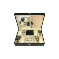 8 Grids Watch Box PU Leather Watch Case Holder with Jewelry Organizer and Mirror Inside Soft Cushion Cream Color Watch, Jewelry and Rings Organizer. 