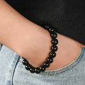 COMFORT ZOON Premium Quality 8mm Solid Black Beads Stretch Bracelet For Girls and Women - Ladies Girl Bead Hand Bracelets. 