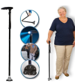 Trusty Cane - Sturdy Folding Walking Triple Head With Built in Lights - Fordable Walking Stick. 