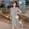【ALLGOOD】Fashion Simple Korean Letter Print T-shirt Dress Women O-neck Short Sleeve Cotton Slim Dresses. 