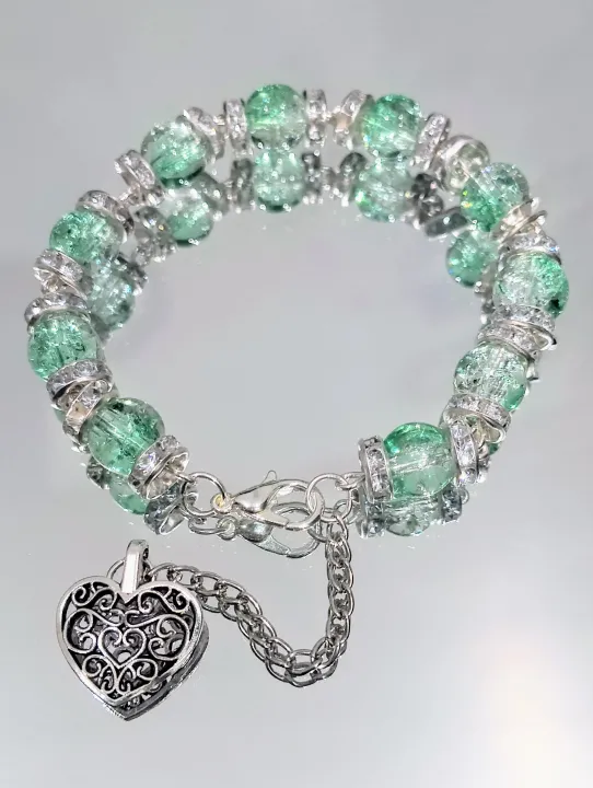 Glass%20Crackle%20Beaded%20Charm%20Bracelet%20%E2%80%93%20Customizable%20in%20Any%20Color%20of%20Beads,%20Charms%20or%20Alphabet%20Charms%20-%20Image%202