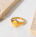 Stylish 18K gold-plated waterproof stainless steel ZODIAC12 Astrology Ladies & Men Gold Seal ring. 