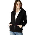 Black Zipper Pull Over Hoodie For Women. 