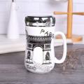 Designer Ceramic Coffee Mugs with Mirror Lid -  400ml (Random Design). 