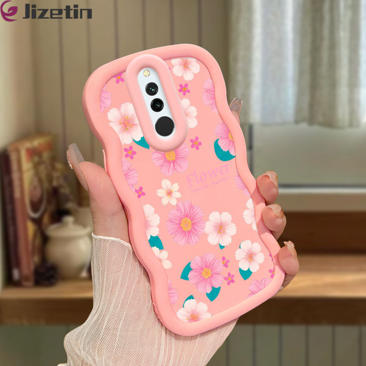 Jizetin for Redmi 8 Back Cover Pink White Flowers Macaron Bright Color Wavy Shape Soft Mobile Phone Cases