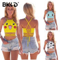 Summer Female Crop Tops Women Sleeveless Halter Top Pokemon Cartoon Pattern Lady Camis Vest Casual Tank Top Crop Top. 