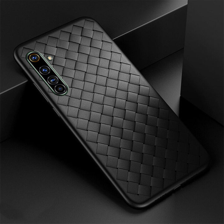 lthmy for Realme XT RMX1921 phone case Leather Texture Finish Non-Slip Grip Full Body Protection Cover  Flexible Silicon Luxury Plaid Breathable