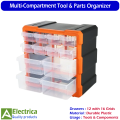 K521 Plastic Carry Tool Storage Cabinet with 12 Drawers & 16 Grid Compartments PP+PS Multi-Use Hardware Organizer Box for Tools, Craft & Components by Electrica. 