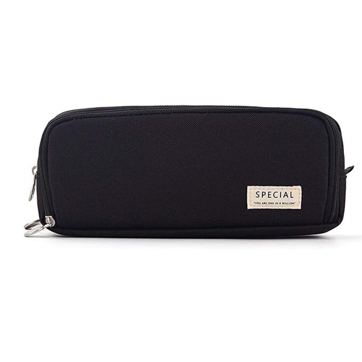 ANGOO Pencil Case 3 Compartment Pouch Pen Bag for School Teen(Black)