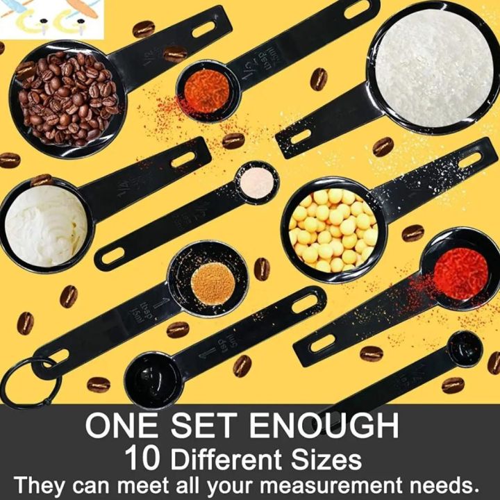 10pcs%20Black%20Plastic%20Measuring%20Spoons%20Cups%20Measuring%20Set%20Tools%20For%20Baking%20Coffee%20-%20Image%202