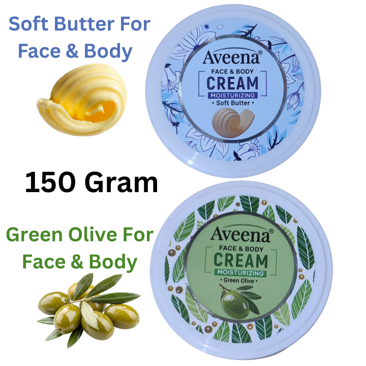 Aveena Soft Butter & Green Olive Cream 150g | Daily Moisturizing Cream | Moisturizing Hand Cream for Soft Hands & Feets | Refreshingly Soft Skin