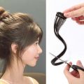 25CM Long Curly Middle-part Bangs Clips Front Two Side Wig Hair Extension Synthetic Fake Hairpiece for Women. 