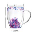 Creative Double Wall Glass Cup Real Flower Conch Flash Filler Glass Cups Hand Gifts High Borosilicate Glass Cups with Handles. 