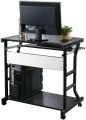 Computer Desk with Keyboard Tray, Portable Small Rolling Desk with Mouse Tray & Bottom Storage Shelf, Rolling Laptop PC Desk Cart with Lockable Wheels for Small Space (Brown). 