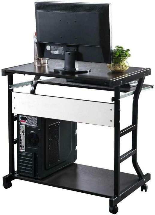 Computer%20Desk%20with%20Keyboard%20Tray,%20Portable%20Small%20Rolling%20Desk%20with%20Mouse%20Tray%20&%20Bottom%20Storage%20Shelf,%20Rolling%20Laptop%20PC%20Desk%20Cart%20with%20Lockable%20Wheels%20for%20Small%20Space%20(Brown)%20-%20Image%204