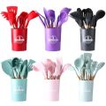 12 Pcs Silicone Cooking Utensils Kitchen Utensil Set Random Colors - Heat Resistant Non-Toxic BPA Wooden Handles Kitchen Gadgets Tools Set for Nonstick Cookware Best Quality. 
