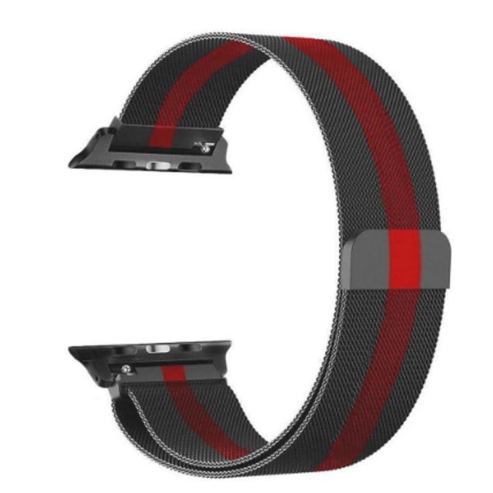 Dt no 1 Gucci Style Wrist Strap Stainless Steel Magnetic Absorption Loop Metal Mesh Watch Band Quick Release Strap for Marshal (Black & Red) Universal size