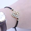 Gold Color Micro CZ Four Leaf Clover Crosses Black Rope Bracelet Men Boys Girls Love Red Thread Couples Bracelet Women Jewelry. 