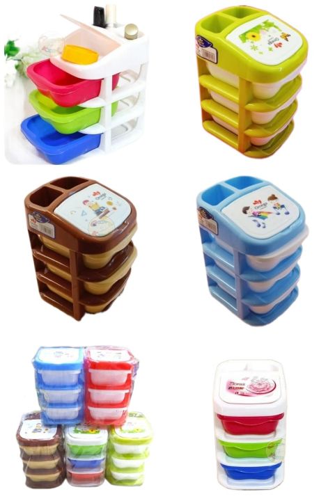 Plastic 3 Layers Mini Desktop Drawer Storage Box (Multicolour)
