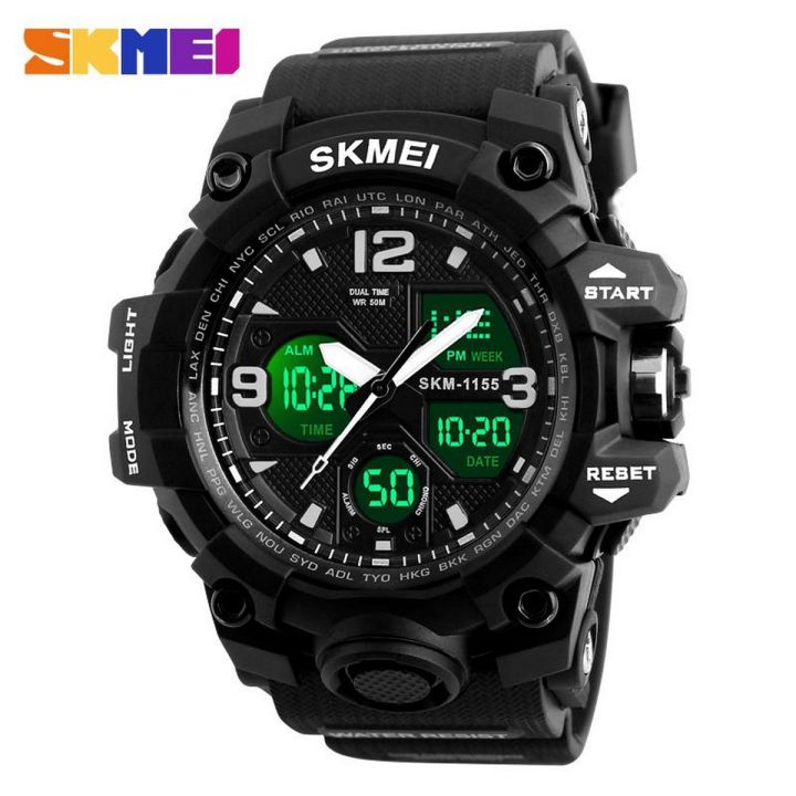 SKMEI Sport Digital Chronograph Dual Display Alarm 50M Waterproof EL Light Watch For Men 1155B