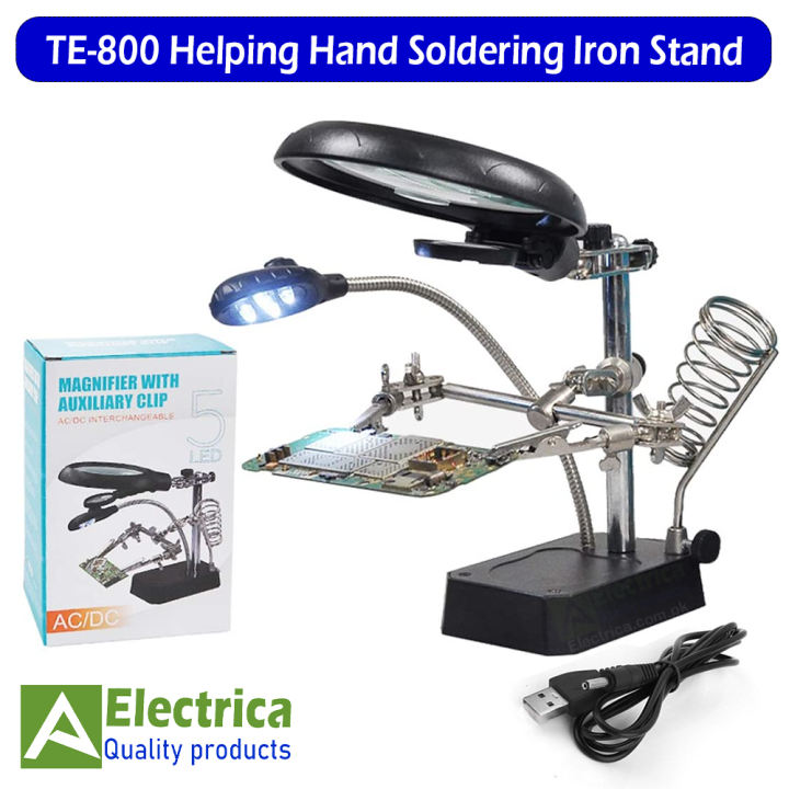 TE-800 2.5X 7.5X 10X Helping Hand Clip Clamp LED Magnifying Glass Soldering Iron Stand Magnifier Welding Rework Repair Holder Tools by Electrica