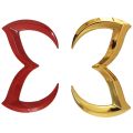 2 Pcs Evil M Logo Emblem Badge Decal for Mazda Car Rear Trunk Decal Sticker Nameplate Decor Red & Gold. 
