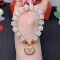 Douyin longevity lock safe lock bracelet white jade beaded female niche design Chinese style literature retro bracelet. 