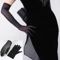 Lace Sunscreen Silk Gloves Women Summer Spring Long Solid Black Transparent Elastic Anti-UV Driving Opera Gloves Size 55cm. 